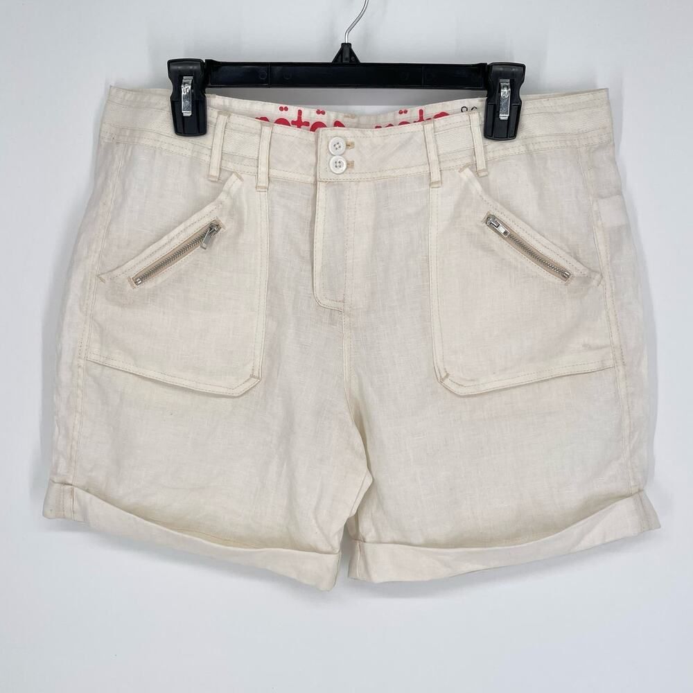 Pete & Greta by Johnny Was NEW Linen Shorts Sz 10 Zipper Accents Cuffed Hem